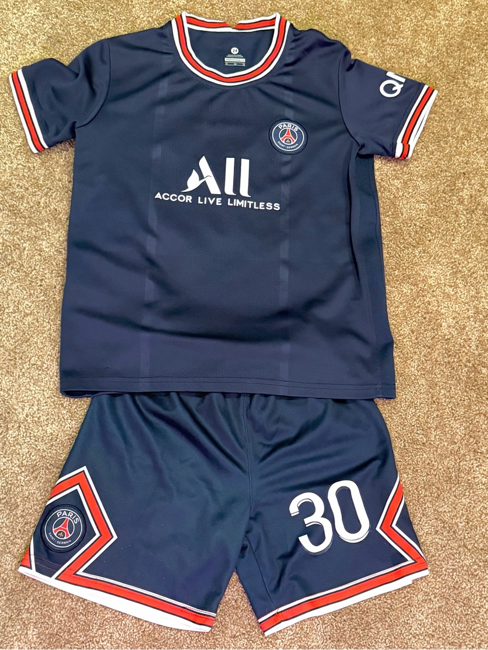 MESSI, PSG Paris Saint-Germain, Navy Soccer Jersey & Shorts Set#30- Size 28